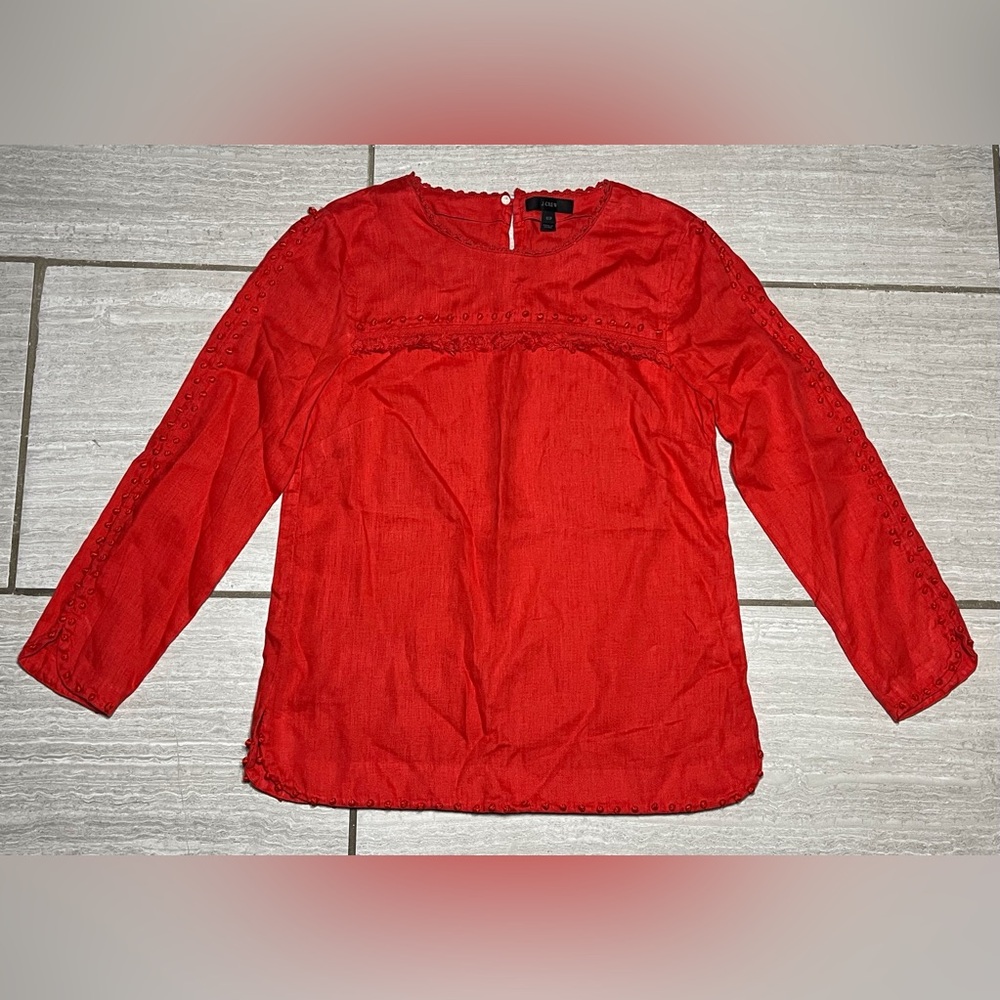 J Crew Top Womens Size 00 Petite Linen Tunic Red